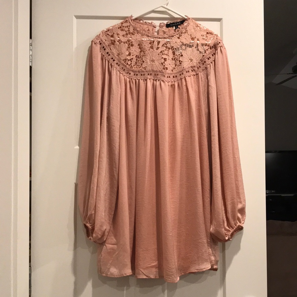 NEW WITH TAGS Strut and Bolt Crochet Yoke Blush Satin-Like Mini Dress